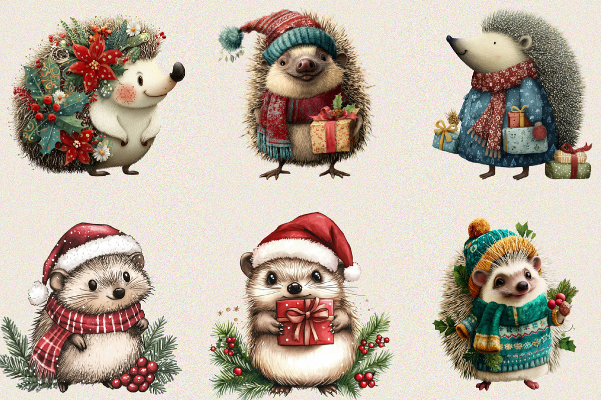 Funny Christmas Hedgehog Clipart, an Illustration by SVGArt (Photo 2 of 8)