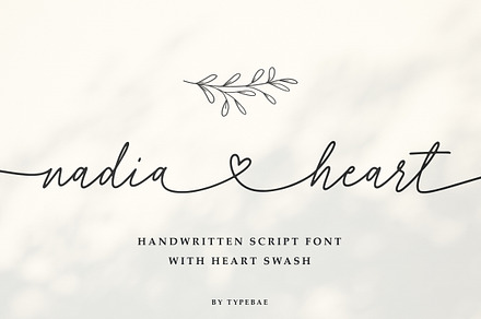 Nadia Heart Script Font with Swash, a Script Font by Typebae