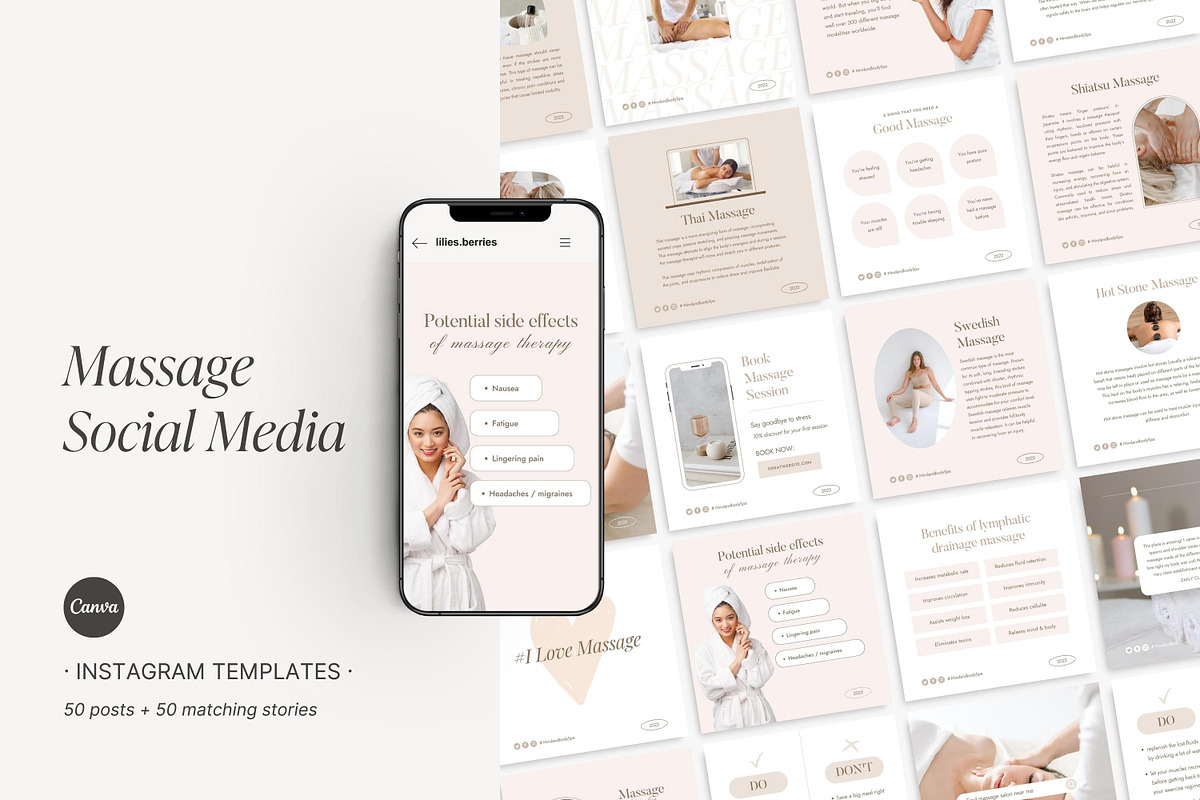 Canva Massage Therapist templates, a Social Media Template by LiliesandBerries (Photo 2 of 21)