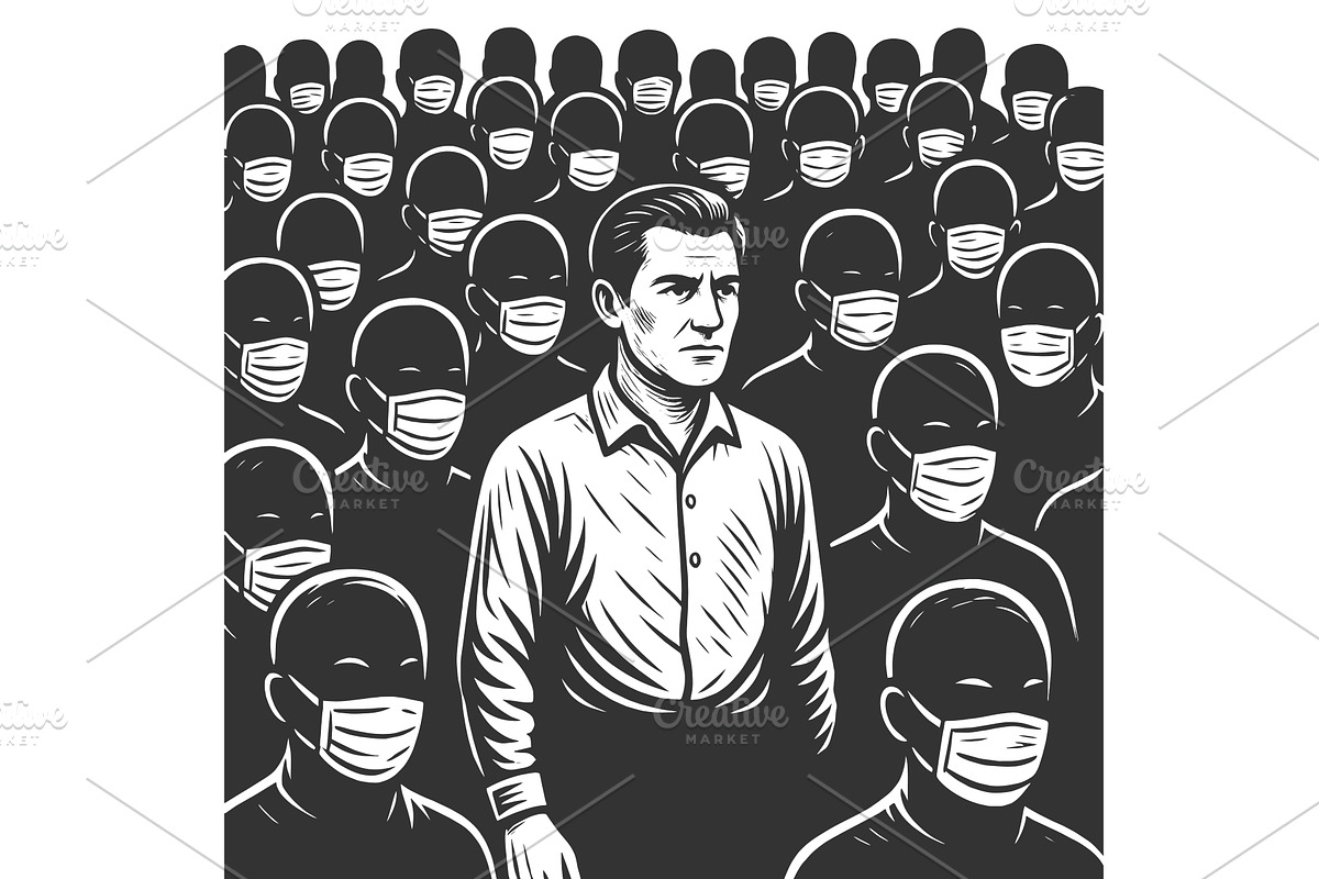Man Without Mask Standing Among, a Person Illustration by AlexArt