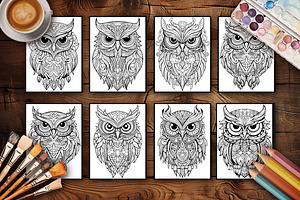 50 Owls: Anti-stress Coloring Pages