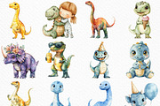 Watercolor Dinosaur Clipart, an Illustration by Craft Nest (Thumbnail 2 of 6)