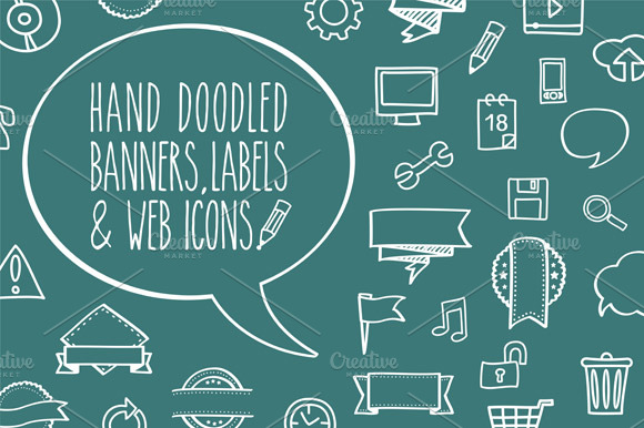 Hand-doodled banners & web icons preview 4