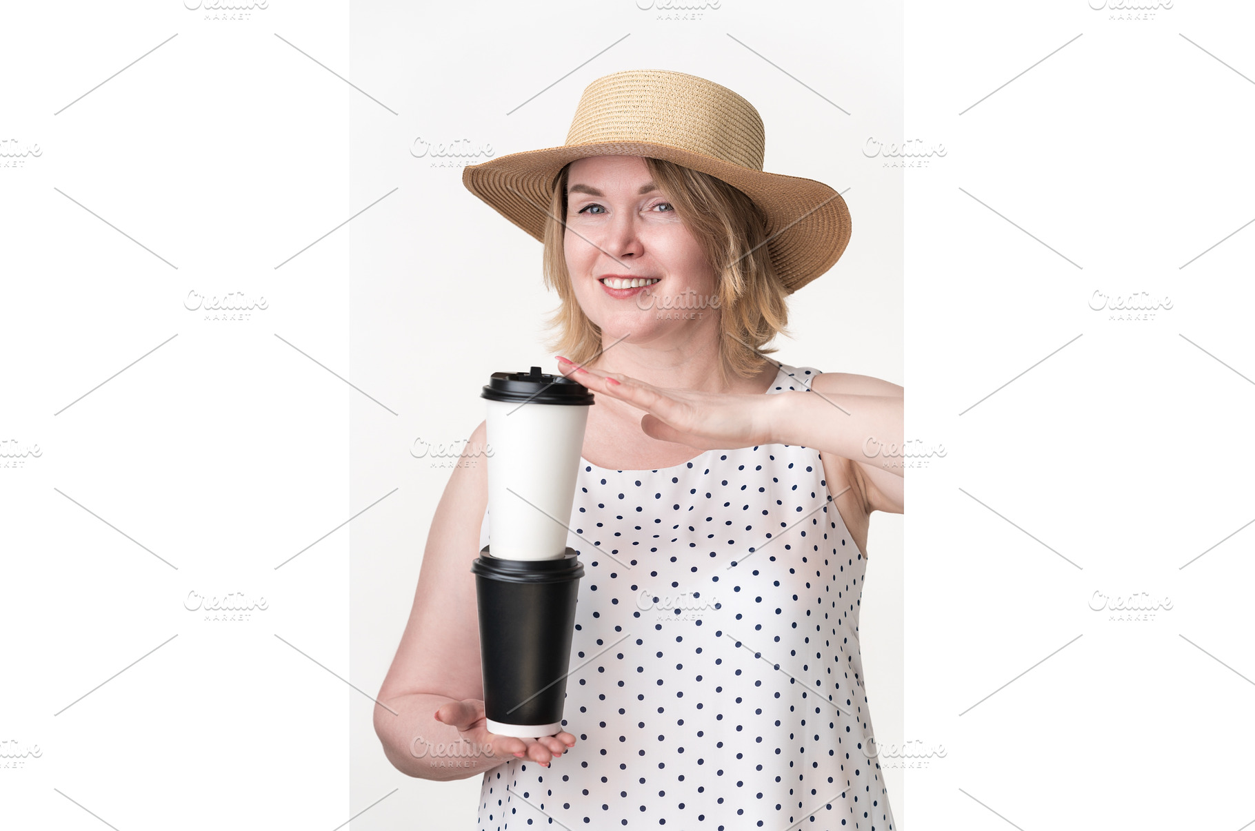 Happy smiling woman holding white, a Person Photo by Alexander-Piragis