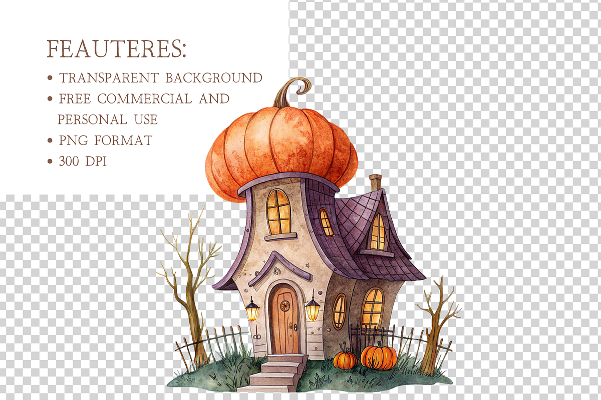 Watercolor Fall Cottage Clipart, a Decorative Illustration by MockupWizard (Photo 4 of 5)