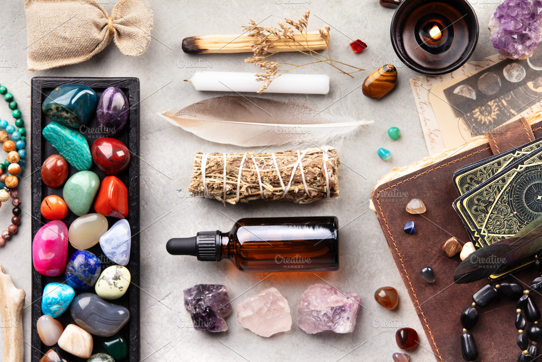 Witchcraft and Healing Kit with Crystals, Tarot, and Ritual Tool, a Nature Photo by Natalia Klenova's Shop