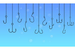 Fishing hooks underwater. Catching, an Illustration by Valerie Bodnar