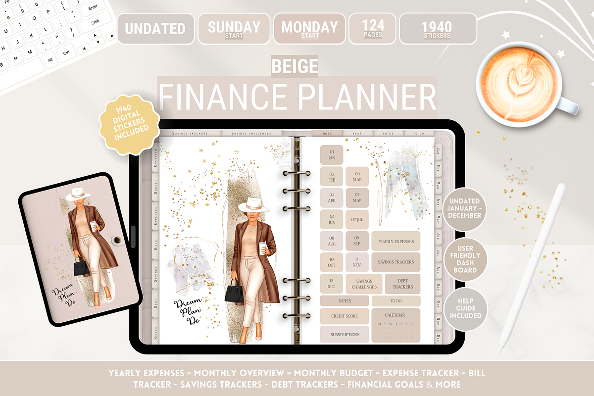 Digital Finance Planner + Stickers, a Templates & Theme by SunshineStudioBoutique (Photo 1 of 9)