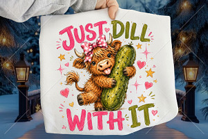 Just Dill with Pickle Highland Cow, a Seasonal Illustration by Canvas Craft
