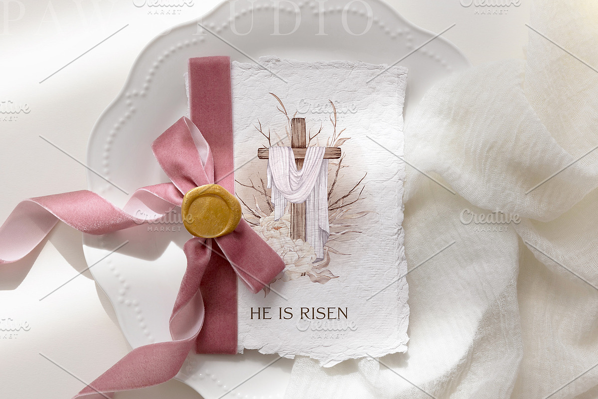 Easter Card Cross Art He Is Risen, a Card Template by PawGraphic (Photo 3 of 10)