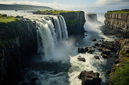 Waterfall descending from the peak o, a Photo by SaroStock