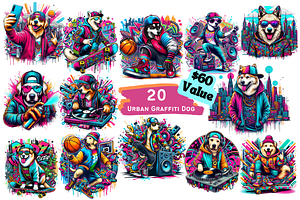 Urban Graffiti Dog Bundle - 20 PNG