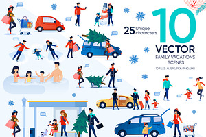 Family Vacations Vector Scenes