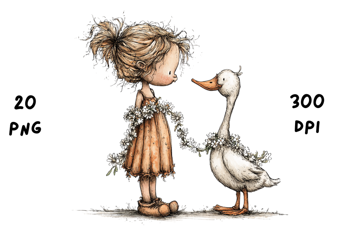 Whimsical Floral Girl and Duck, an Animal Illustration by GiraffeCreative (Photo 8 of 20)