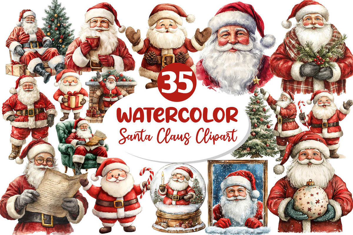 Vintage Santa Claus Clipart, an Illustration by Dream Creation (Photo 1 of 7)
