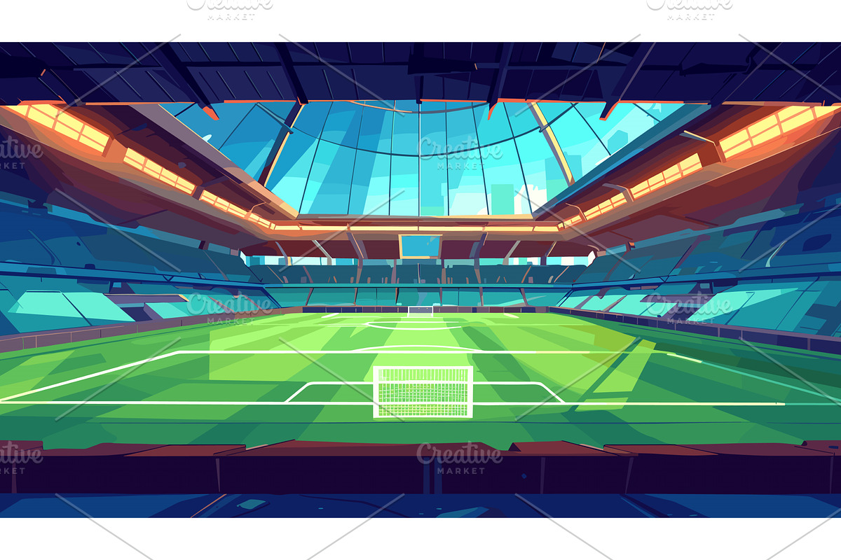 Football Stadium Pitch View Cartoon, a Sport Illustration by LadadikArt