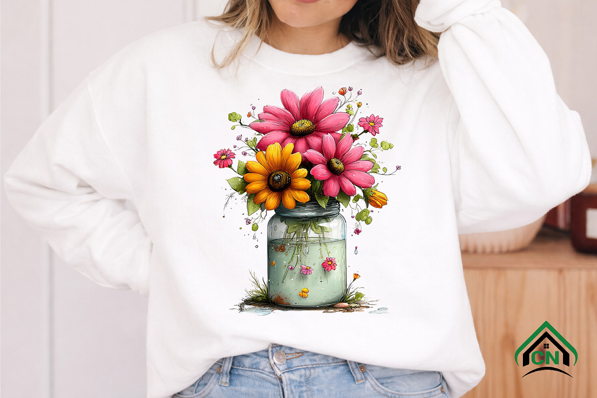 Watercolor Spring Mason Jar Clipart, an Illustration by Craft Nest (Photo 6 of 11)