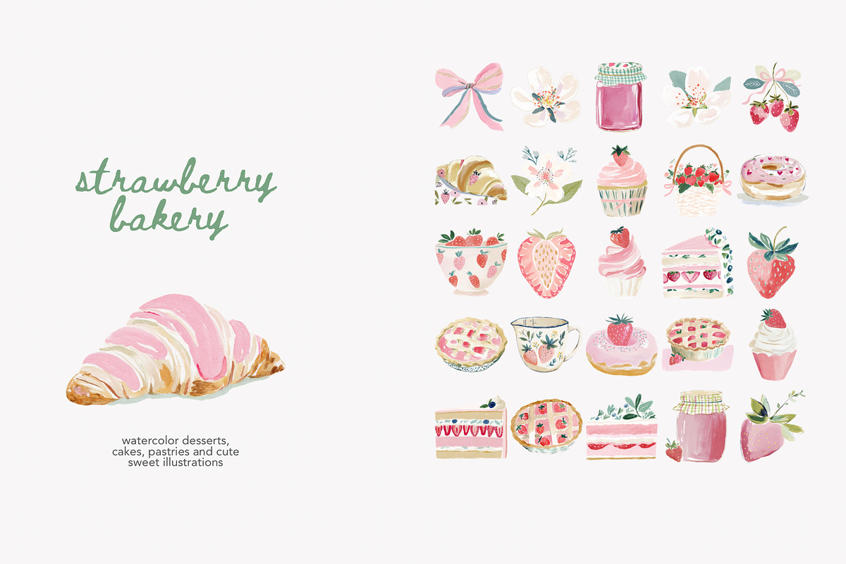 Watercolor strawberry clipart set, a Decorative Illustration by Patishop Art (Photo 6 of 10)
