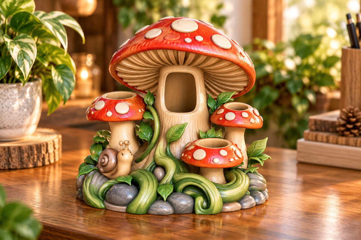 Mushroom Desk Organizer 3D Print STL, a Plants & Tree 3D Model by Creative Art (Photo 2 of 4)