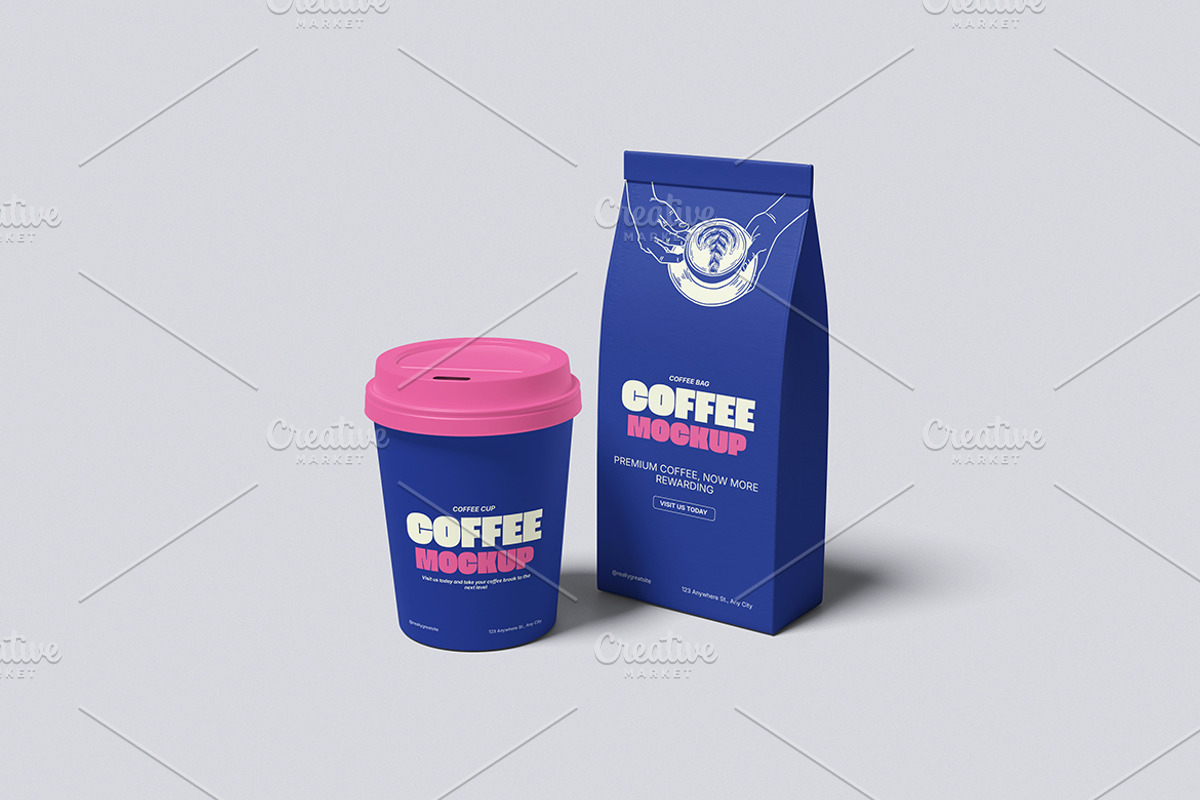 Coffee Bag & Coffee Cup Mockup, a Packaging Mockup by Gatamotion (Photo 2 of 5)