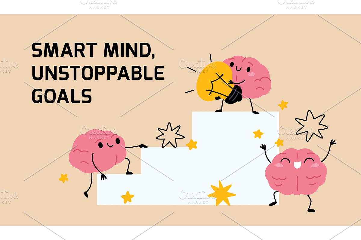 Brain characters poster. Cartoon, an Education Illustration by YummyBuum