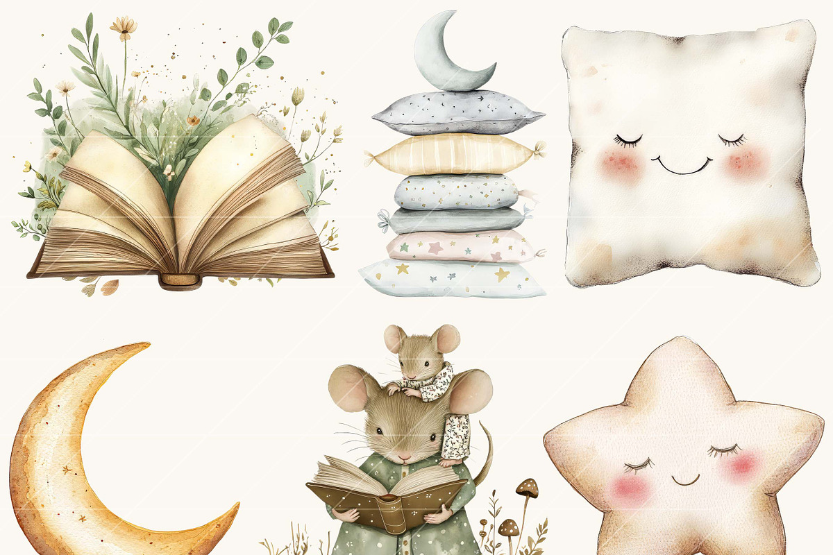Watercolor Sleeping Mice Clipart, an Animal Illustration by SparkyDesignsUS (Photo 5 of 9)