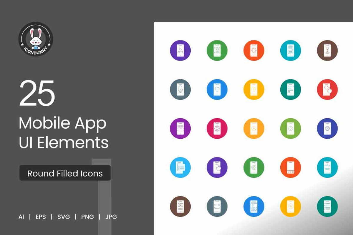 25 Mobile App UI Elements Flat Round, an Icon by IconBunny (Photo 1 of 2)