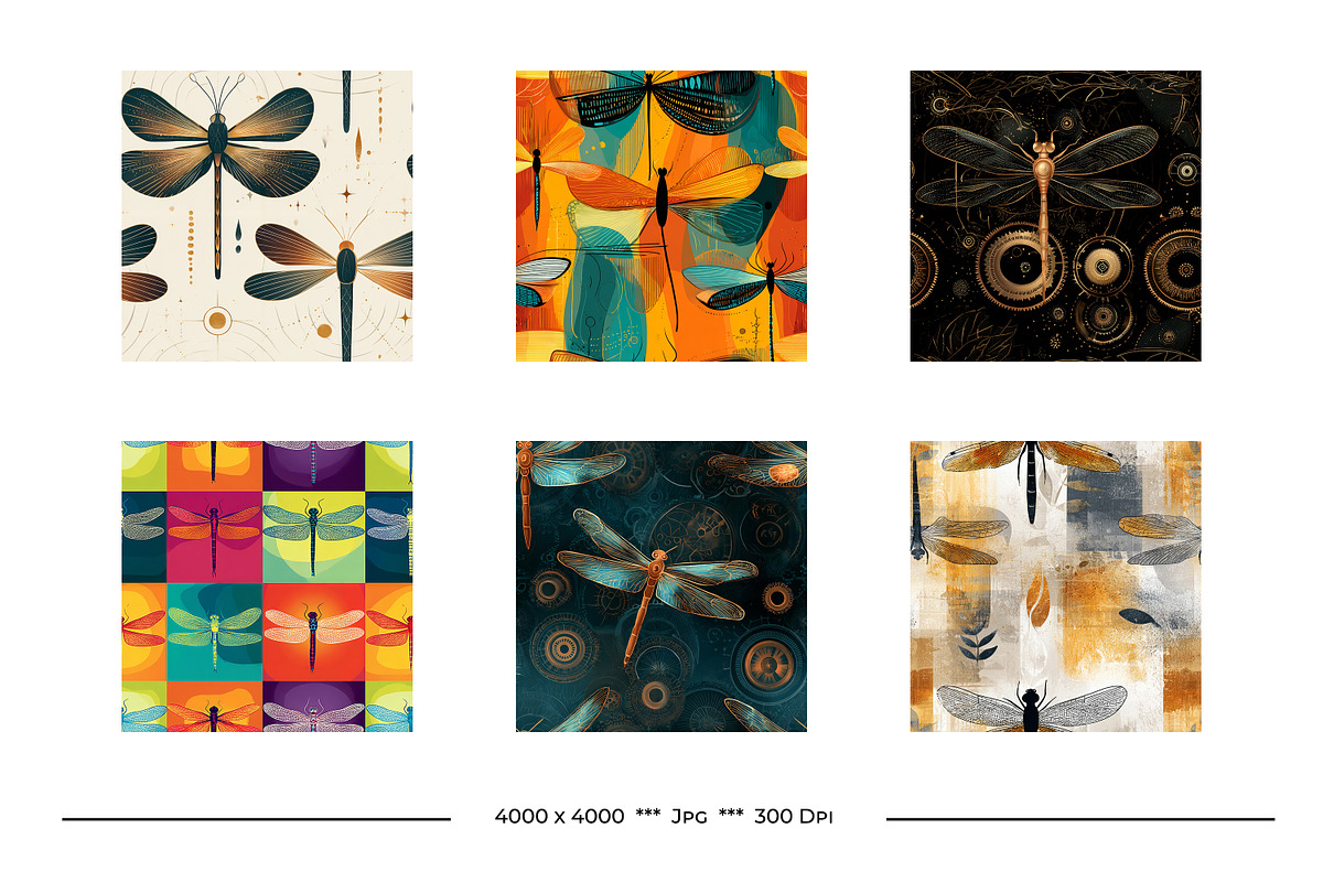 Dragonfly Retro Art Style Patterns, a Pattern Graphic by karenfoleyphoto (Photo 3 of 7)