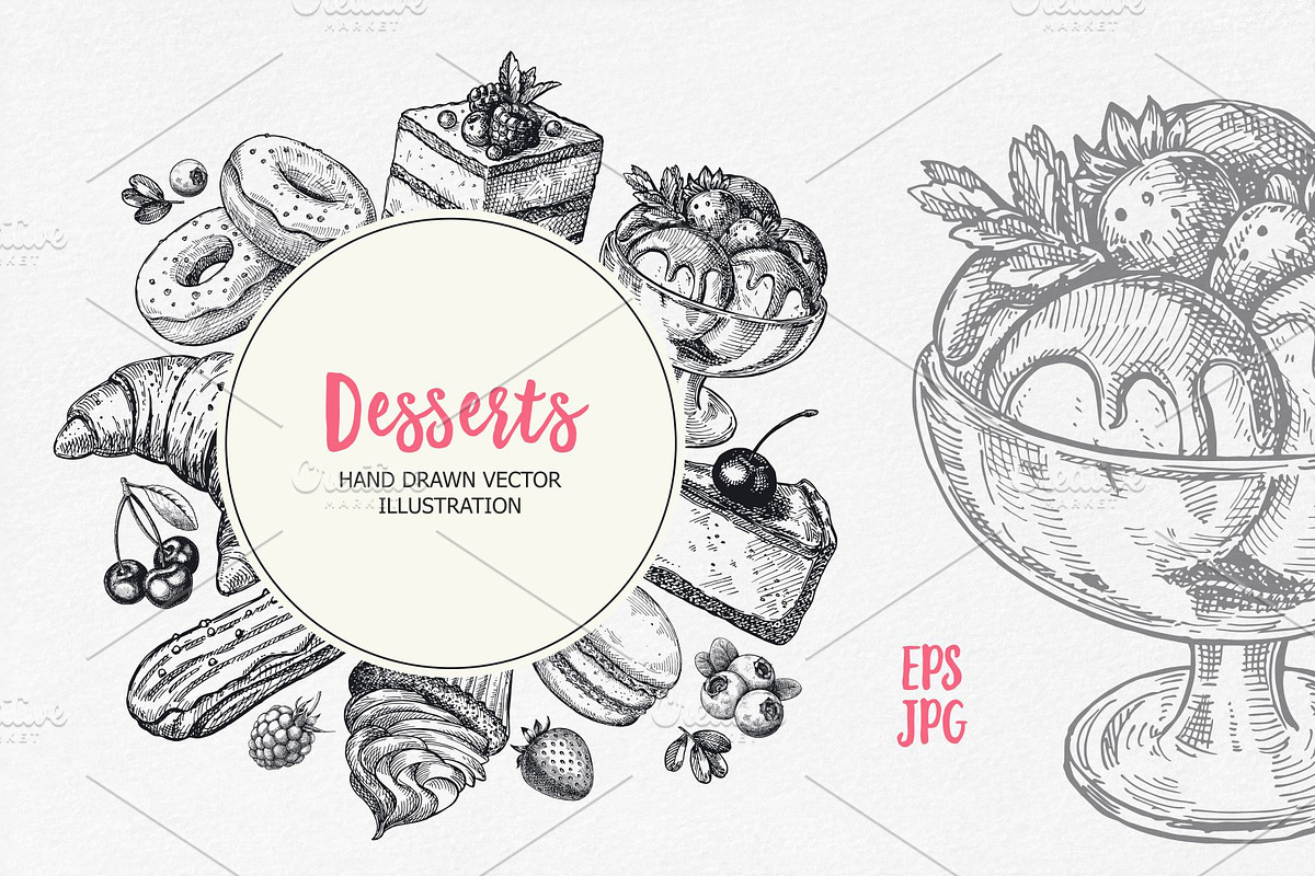 Sketch vector set of dessert., a Food Illustration by natadanko (Photo 4 of 4)