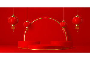Red Chinese podium stage, a Decorative Illustration by Buch&Bee