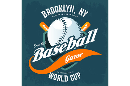 Bats behind baseball ball on shield t-shirt logo, a Sports & Recreation Photo by Elegant Solution