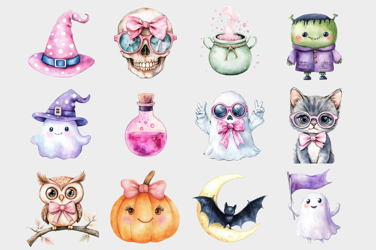 Watercolor Groovy Halloween Clipart, a Seasonal Illustration by Design Market (Photo 4 of 5)