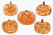 Watercolor Jack-o'-Lantern Clipart, an Illustration by lilisprints (Thumbnail 2 of 3)