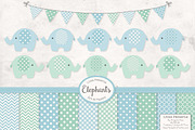 Blue & Mint Vector Elephants, an Illustration by Amanda Ilkov (Thumbnail 1 of 3)