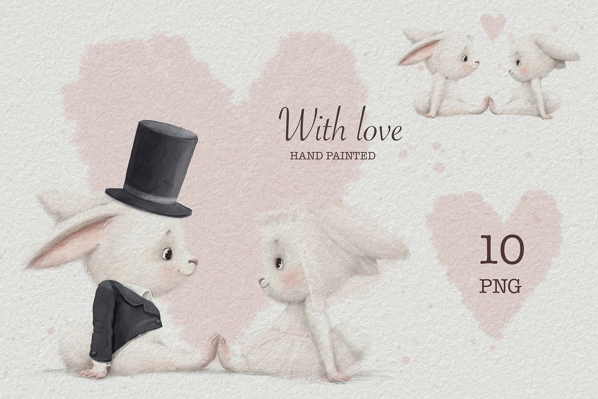 Bunny wedding. Illustration., an Animal Illustration by sheincar (Photo 1 of 8)