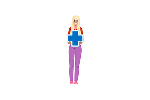 Woman holding plus sign promoting, an Object Illustration by pikepicture