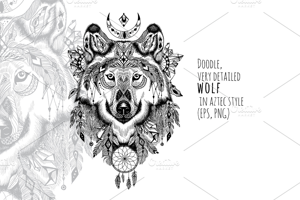 Textured wolf in aztec style, a Texture Illustration by AnastasiaFears (Photo 1 of 2)