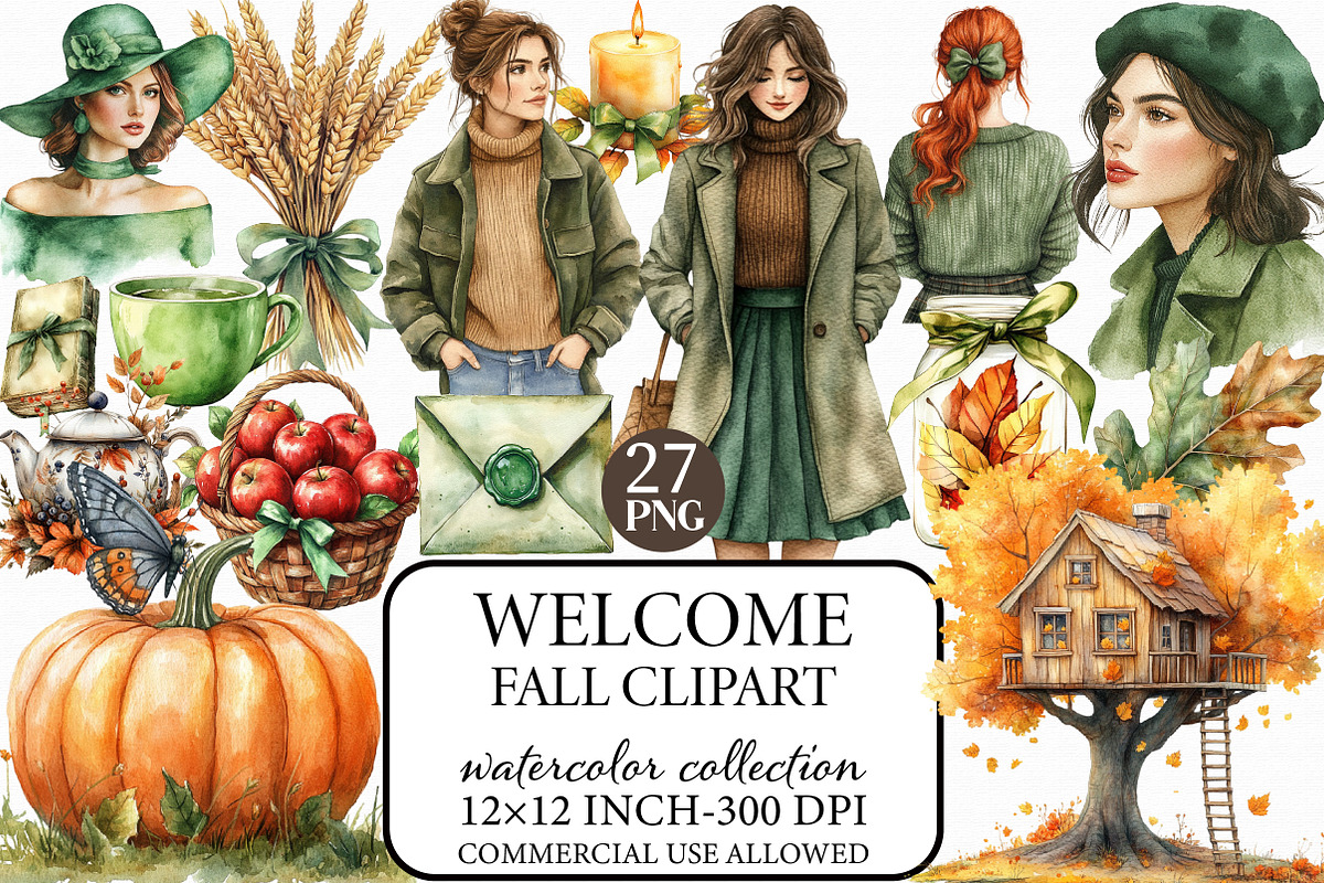 Watercolor Welcome Fall Clipart, an Illustration by Libby Wishes (Photo 1 of 6)