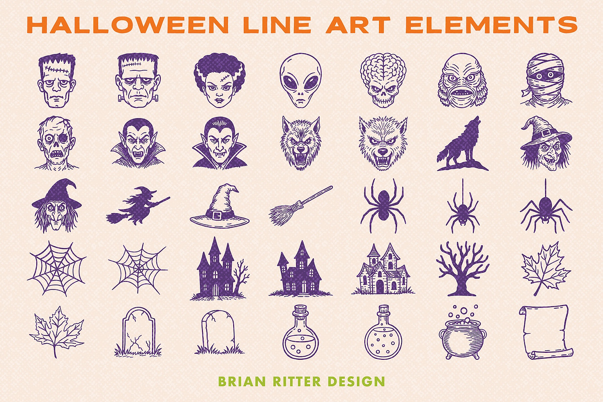 Halloween Line Art Elements, an Object Graphic by Brian Ritter Design (Photo 5 of 6)