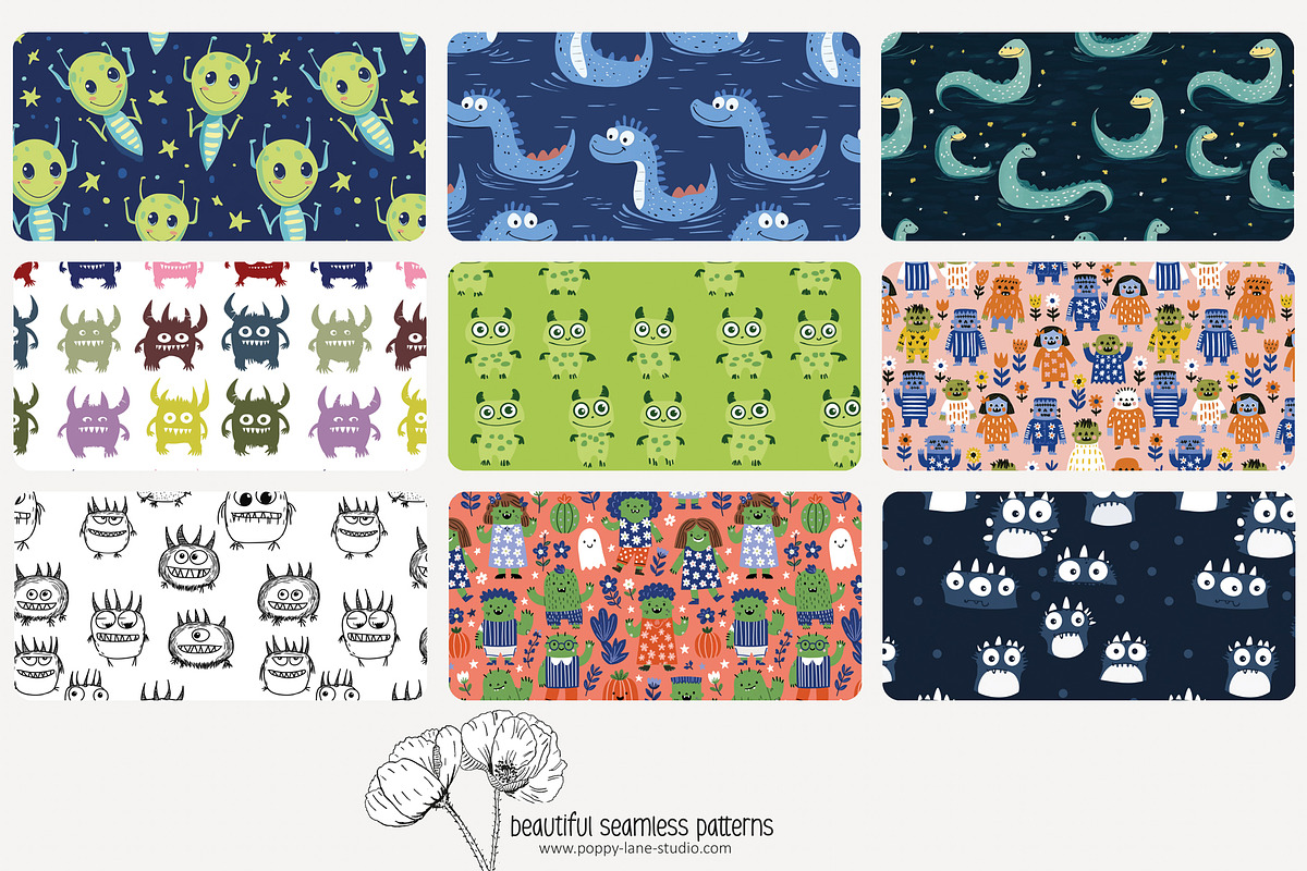 70 (kids) monster seamless pattern, a Pattern Graphic by Poppy Lane Studio (Photo 4 of 10)