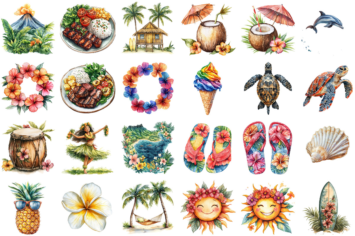 Watercolor Hawaii Clipart Bundle, an Illustration by Sublimation Artist (Photo 2 of 6)
