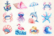 Summer Pink & Blue Coastal Clipart, an Illustration by Dream Creation (Thumbnail 4 of 4)