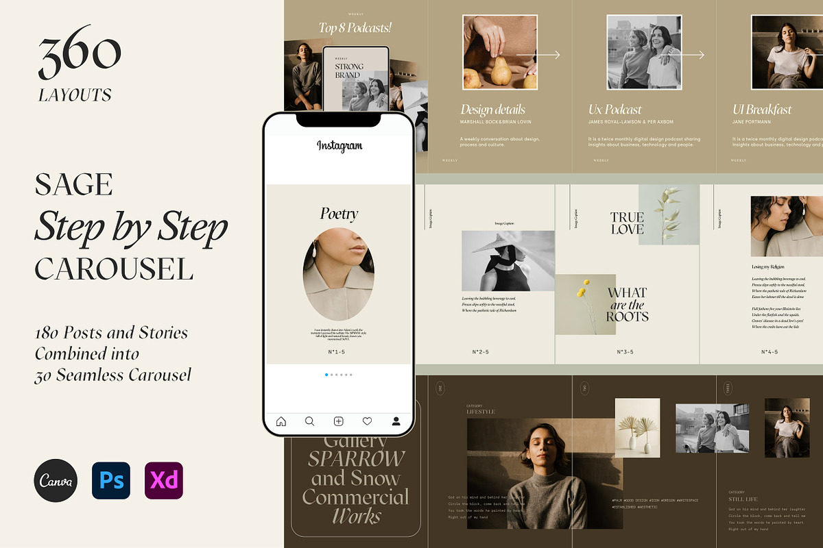 Sage Step by Step Carousel Templates, a Social Media Template by Sparrow & Snow (Photo 1 of 13)