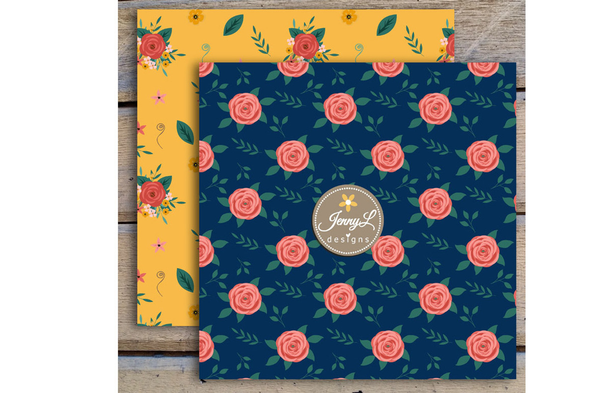 Navy Blue Flower Digital Paper, a Pattern Graphic by JennyL Designs (Photo 2 of 6)