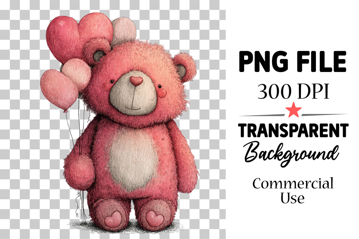 Lovely Teddy Bear Valentine Clipart, an Illustration by Watercolor design (Photo 4 of 6)