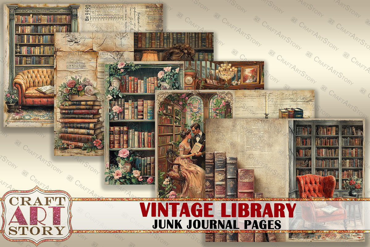 Library Junk Journal Pages, a Decorative Illustration by CraftArtStory (Photo 5 of 7)