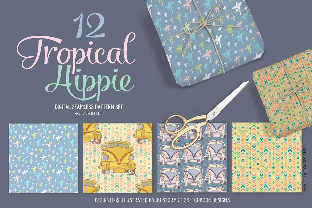 Tropical Hippie Seamless Pattern Set, a Pattern Graphic by Sketchbook Designs (Photo 3 of 7)