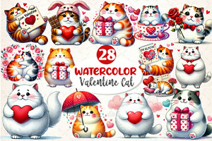 Watercolor Valentine Cat Clipart, an Illustration by Dream Creation