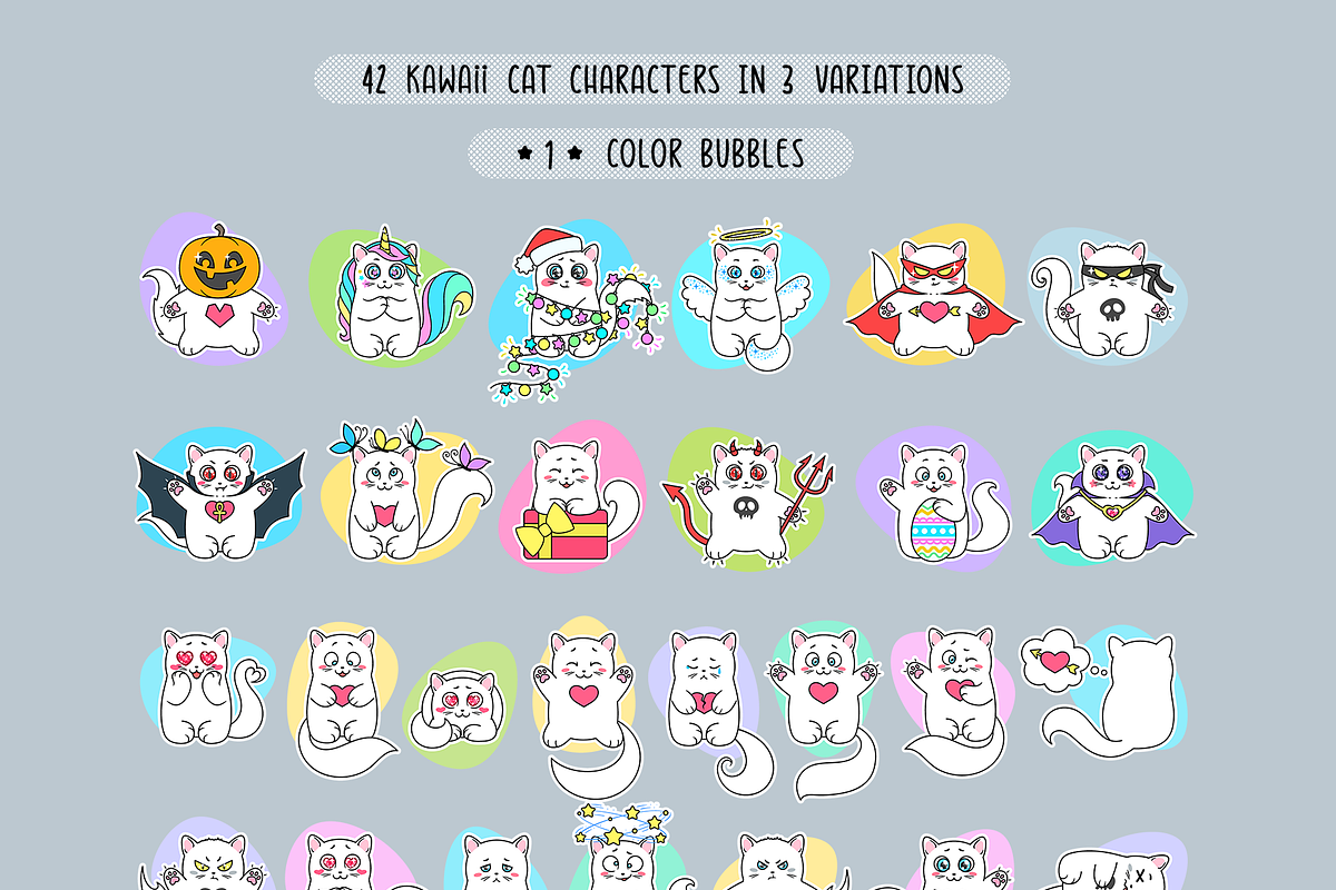 Kawaii cats | Clipart & patterns, an Illustration by TaniCreatures (Photo 4 of 11)