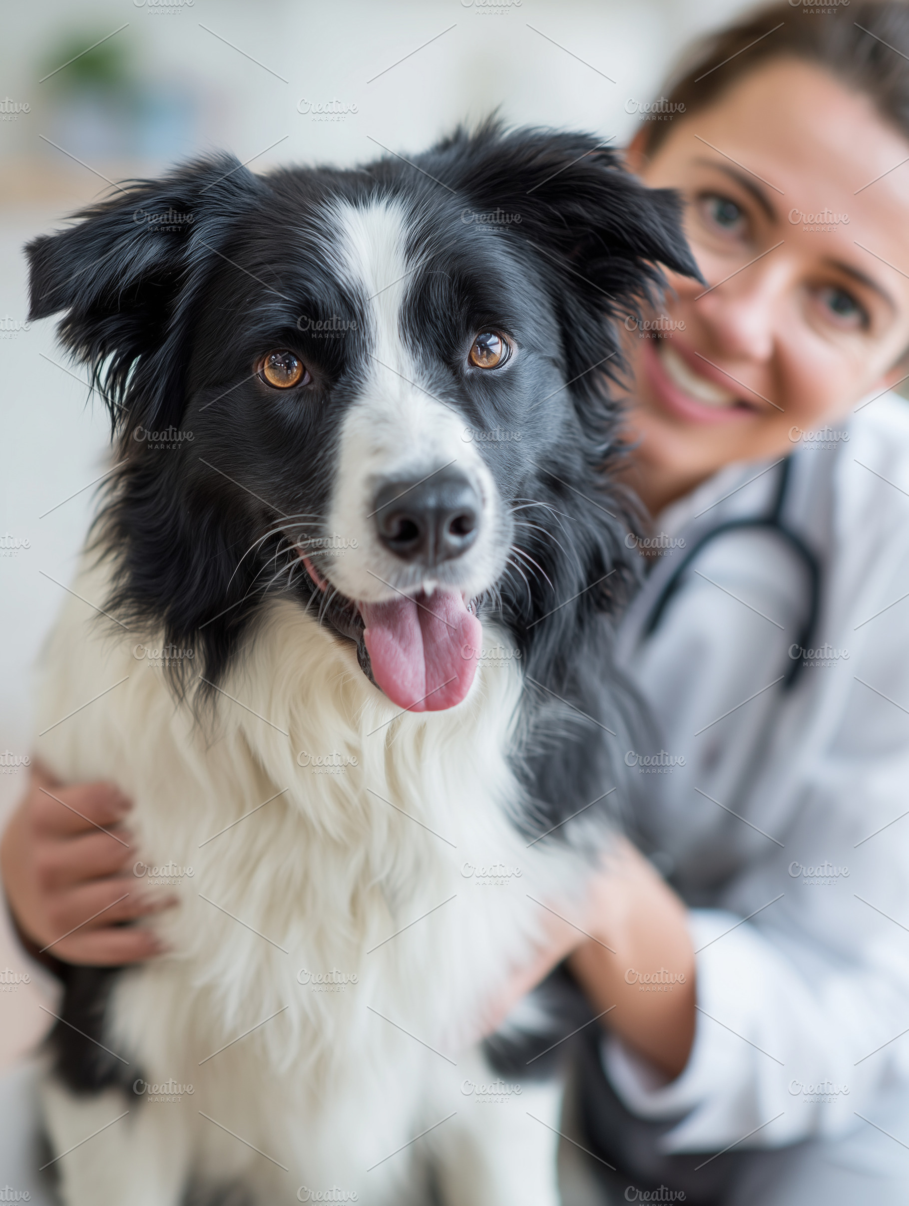 Smiling veterinarian examining dog, an Animal Photo by MistyDay